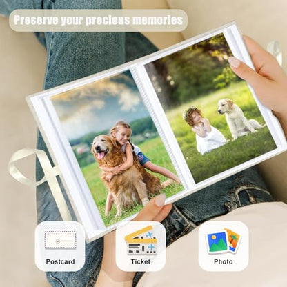 Photo Album 4x6 100 Pockets, Slip-in Picture Albums, Linen Cover Top Loader Vertical Pockets Albums for Baby, Kids Boy Girls, Wedding, Family, Anniversary, Beige - color: Beige, size: 100 Pockets white Bandage