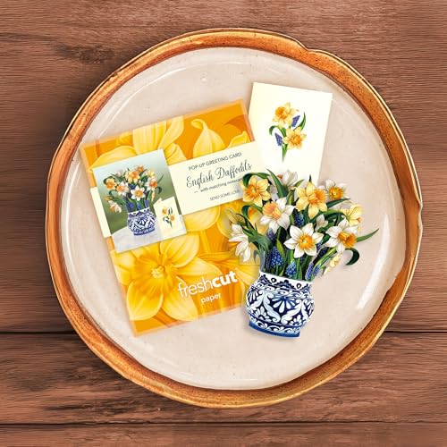 Freshcut Paper Pop Up Cards, Mini English Daffodils, 6 Inch Mini Sized Forever Flower Bouquet 3D Popup Greeting Cards, Birthday Cards, Get Well Gifts, Blank Notecard & Envelope (Pack of 3) - color: English Daffodils, size: Mini (Pack of 3)
