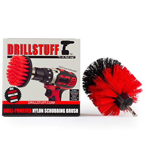 Outdoor Cleaning Supplies - Concrete Cleaning Tool - Headstones Restoration | Garden Cleaning Concrete Brush - Patio and Deck Cleaning Brush - Bird Bath and Garden Statues Cleaning Tool - Scrub Brush - color: Red, size: Full Size Drill Brush