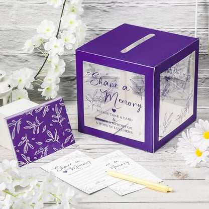 Pajean 50 Pcs Greenery Share a Memory Card, Celebration of Life Cards Box - color: Purple