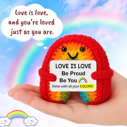 Gifts for Him Valentines Anniversary - Love is Love, Positive Pride Crochet Rainbow Inspirational Support Valentines Day Birthday Gift for Women Men Her Girlfriend Boyfriend Friend - color: Rainbow Proud