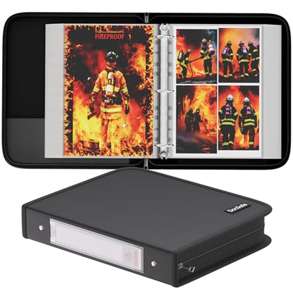 DocSafe Photo Album 4x6 400 Pockets,Fireproof Photo Book with 100 Plastic Sleeves,Large Capacity Binder Protect Family Wedding Anniversary Baby Vacation Pictures,Zipper Closure,2-Inch O-Rings,Black