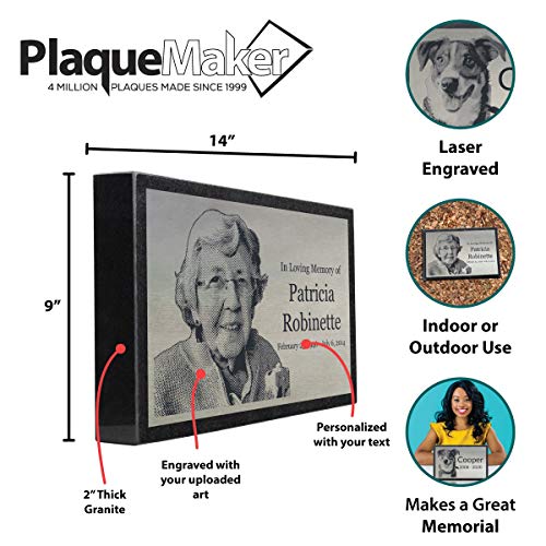 PlaqueMaker Stainless Steel and Granite Memorial Headstone - Markers for Lost Family Members, Infants, Loved Ones, Friends, Dogs, Cats, and Other Family Pets. (14 x 9 x 2) - size: 14 x 9 x 2"