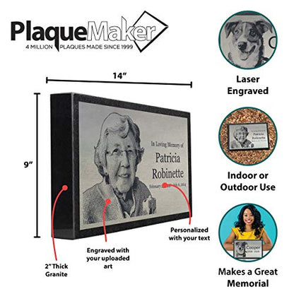 PlaqueMaker Stainless Steel and Granite Memorial Headstone - Markers for Lost Family Members, Infants, Loved Ones, Friends, Dogs, Cats, and Other Family Pets. (14 x 9 x 2) - size: 14 x 9 x 2"
