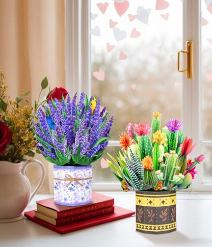 Pop Up Flower Bouquet Card Set for Women – 6 Unique 3D Floral Designs with Envelopes & Separate Blank Note Cards, Forever Rose, Sunflower, Tulip Gift for Mother's Day, Get Well, Birthday, All Occasions - style: Tulip, Sunflower, Roses, Lily, Lavender, Suc
