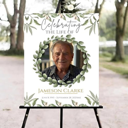 Greenery Funeral Welcome Sign, Celebration of Life Welcome Sign, in Loving Memory Sign, Celebration of Life, Celebration of Life Sign, Memorial Sign with Photo,Funeral Welcome Sign #Tfo12 - color: Version #10