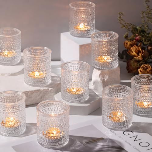 Glass Votive Candle Holders 15 Pack, Clear Tea Light Candle Holders | Vintage Glass Tealight Candles Holder Bulk for Autumn, Thanksgiving Table Centerpieces, Christmas Decor - color: Clear