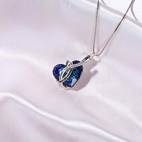 AOBOCO Heart URN Necklace S925 Sterling Silver Cremation Necklaces for Ashes Embellished with Crystals from Austria, Fine Keepsake Memorial Jewelry (Package including a Necklace/Pin/Funnel) - style: A3 I love you - Unique