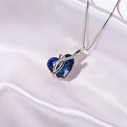 AOBOCO Heart URN Necklace S925 Sterling Silver Cremation Necklaces for Ashes Embellished with Crystals from Austria, Fine Keepsake Memorial Jewelry (Package including a Necklace/Pin/Funnel) - style: A3 I love you - Unique