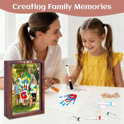 Family Handprint Kit, DIY Baby Hand and Footprint Handmade Keepsake Wooden Frame, Family Gifts with 6 Non-Toxic Baby-Safe Paint, Ideas Gift for New Parents, Grandparents, Father's Day, Mother's Day - color: Brown, size: 5 Pages Acrylic Boards