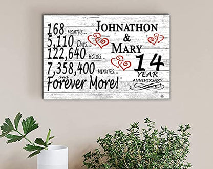 Personalized 14 Year Anniversary Sign Gift 14th Wedding Anniversary Present For Couple Days Minutes Years - Solid Wood - 16.5in x 10.5in x .75in (14 Year) - color: 14 Year