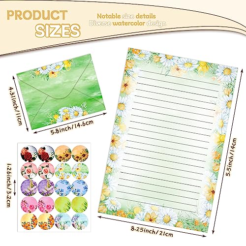 TaoBary 160 Pcs Flower Stationery Paper and Envelopes Set 50 Double Sided Lined Stationery Paper with 50 Matching Envelopes and 60 Round Dot Sticker 5.5 x 8.25'' Letter Writing Kit, 10design - size: 5.5 x 8.25 Inch, style: Flower