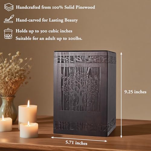 Abooxiu Cremation Urns for Human Ashes Adult Male Female, Wooden Tree of Life Medium Keepsake Urns for Ashes, Burial Funeral Memorial Decorative Urns for Men Women Pets Dog Urn- Up to 200 lbs