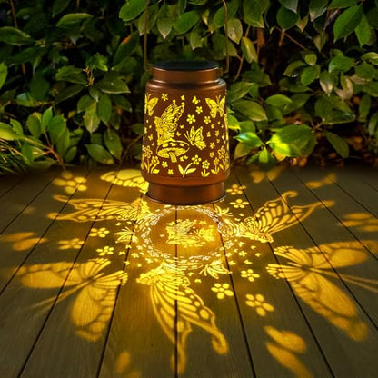 Fairy Solar Lanterns Outdoor Waterproof,Hanging Solar Lights Gifts for Women Mom Grandma Metal Decorative LED Lantern Outside for Yard,Patio,Lawn,Porch,Backyard,Garden Decor - style: F、1Pack-Fairy