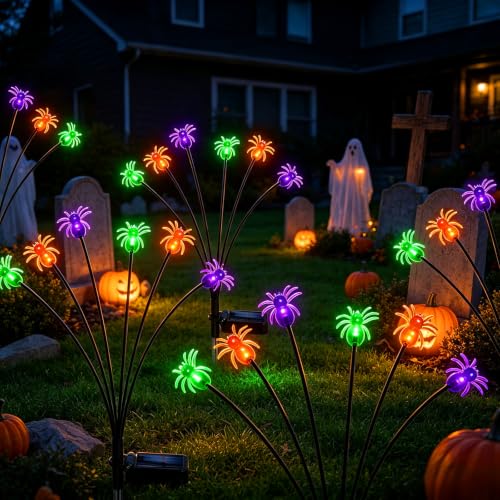 4Pack Spider Solar Halloween Decorations,Solar Firefly Swaying Lights - color: Spider Light
