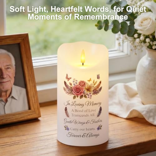 Homemory 4x7 Flameless Memorial Candle Sympathy Gifts for Loss of Loved One - color: Always in Our Hearts