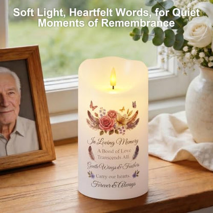 Homemory 4x7 Flameless Memorial Candle Sympathy Gifts for Loss of Loved One - color: Always in Our Hearts