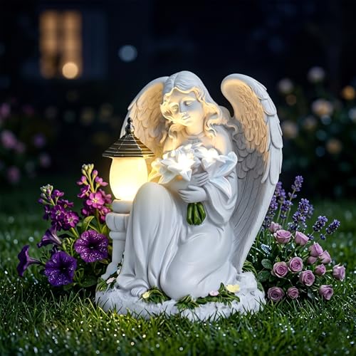 AVEKI Solar Angel Statue Outdoor Memorial Light, Eternal Light Garden Decoration for Lost Pets & Loved Ones, Sympathy Gift, Waterproof Resin Remembrance Figurine for Cemetery Grave Yard Patio Decor - color: I