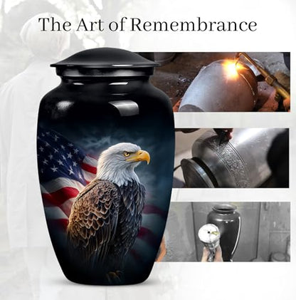 American Flag Eagle Urn for Ashes Adult Male, Patriotic Funeral Urns for Human Ashes Adult Female, Black Military Urn for Ash Mom & Dad (Large, 10 Inch) - color: Patriotic American Flag Eagle