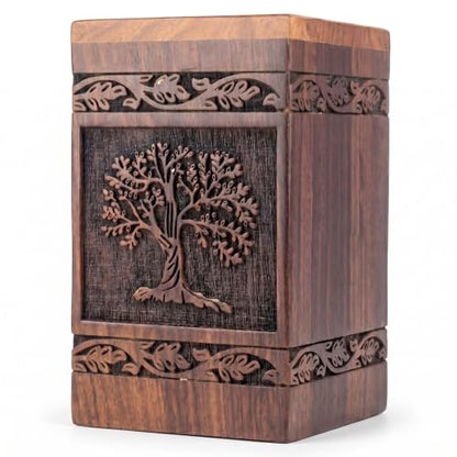 Wooden Cremation Urns Box for Human Ashes, Memorial Keepsake Boxes for Adults, Male/Female,Child, Pets Dog Cat Wood Burial Funeral Container (Tree of Life) Urn, Capacity (Medium (115 lbs- 55 kg) - size: Medium