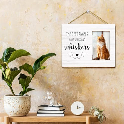 Pet Memorial Gifts for Cat, Sympathy Remembrance Gift for Loss of Cat, The Best Angels Have Wings and Whiskers Wood Picture Frame - style: have wings and whiskers