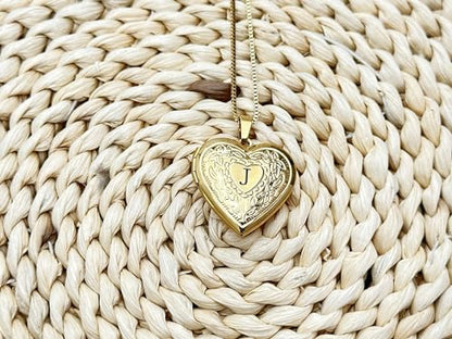 GOKING Love Heart Memory Locket Necklace Holds Pictures for Women - color: Letter J