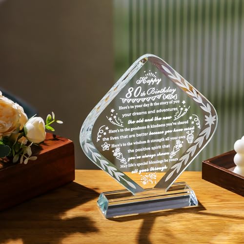 YWHL 80th Birthday Gifts for Women Men Crystal Gift for 80 Year Old Happy 80th Birthday Presents Ideas for Mom Grandma Wife - style: 80th Birthday Gifts