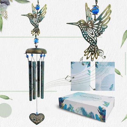 ASTARIN Hummingbird Wind Chimes Outside | Unique Hummingbird Gifts All Metal Wind Chimes for Love One Gifts for Mom, Grandma, Daughter, Garden, Patio, Backyard.(29”) - size: 29" Hummingbird