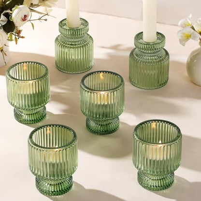 DARJEN 6 Pcs Green Candlestick Holders - Glass Taper Candle Holders Tealight Votive Candle Holders for Table Centerpieces, Wedding, Dinner Party, Home, Gifts - color: Green, size: 6Pcs