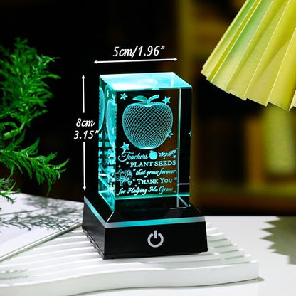 Teacher Appreciation Gifts for Women Men - 3D Crystal Engrave Teacher plant seeds with heart with Base - Best Unique Christmas Retirement Thank You End of The Year Gifts for Teacher from Students - style: Teacher gifts-plant seeds