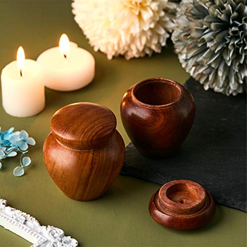 Jetec 2 Pcs Mini Urns for Human Ashes Wood Small Keepsake Cremation Urn Grain for Human or Pet Ashes Funeral Small Memorial Token Urn with Satin Bag & Funnel
