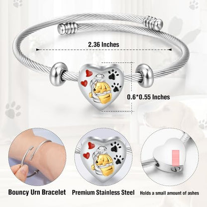 abooxiu Cremation Jewelry for Pet Ashes Pawprint Heart Ashes Bracelet Keepsake Memorial Urn Bracelet Stainless Steel Ashes Holder Urn Jewelry for Cat Dog
