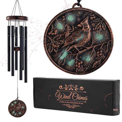 Cardinal Wind Chimes for Outside - Vintage Deep Tone Windchimes | Outdoors Garden Yard Patio Indoor Home Balcony Decor Cardinal Hanging Decoration Memorial Sympathy Gifts for Women Men Mom