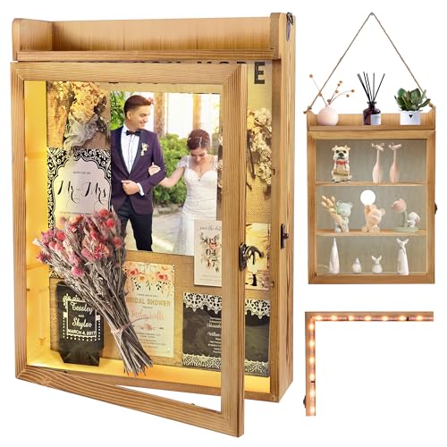 11x16 Flower Shadow Box Frame with Shelves, Rustic Wood - color: Standard Wood
