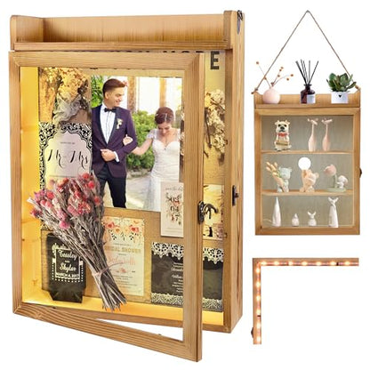 11x16 Flower Shadow Box Frame with Shelves, Rustic Wood - color: Standard Wood