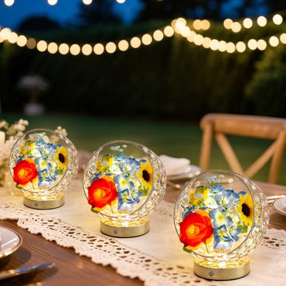 Birthday Gifts for Women,Rose Hydrangea Sunflowers Flower Lamp - color: Blue