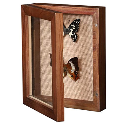 5x7 Shadow Box with Glass, Small Shadow Boxes Display Cases with Door for Shells Taxidermy Keepsake Photos Tickets Coins - Walnut | Solid Wood; 5x7-Inch Display; Glass Front; Magnetic Door; 180-Degree Hinge; For Shells, Photos, Tickets, Coins & Keepsakes