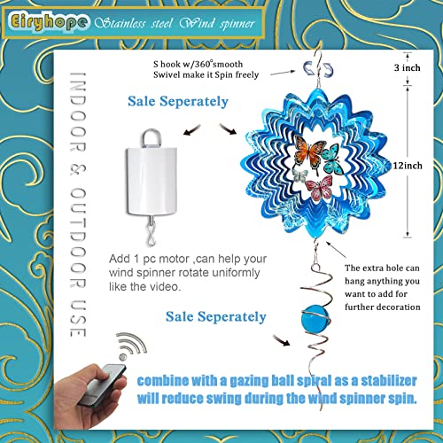 Butterfly Wind Spinner, 12 inch 3D Metal Wind Spinners Outdoor - color: Mandala Butterfly