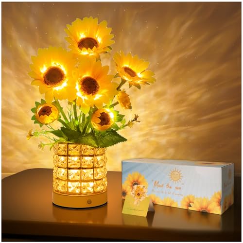 Sunflower LED Lamp,USB Rechargeable Touch Night Light, 3 Color Stepless Dimmable,Small Battery Flower Decor for Bedroom, Restaurant, Bar – Birthday, Mother’s Day,Wedding Gifts for Women,Mom - size: Crystal 7-Flower Model