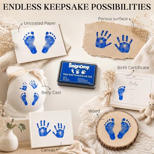 ReignDrop Baby Ink Pad for Hand and Footprints, Non-Toxic Acid-Free Keepsake Kit, Smudge-Proof Archival Ink Wipes Off Skin, for Scrapbook, Photo Album, Frames & Pet Paws, Baby Gift (Dark Blue) - color: Dark Blue