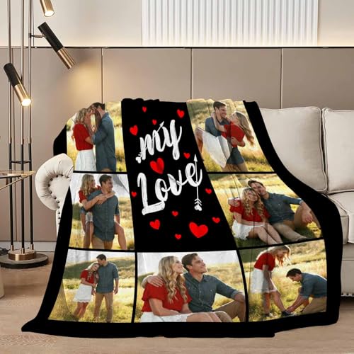 D-Story Personalized Photo Blanket Customized Blanket with 10 Pictures Text Custom Fleece Blankets and Throws Customizable I Love You Gifts for Girlfriend Boyfriend Wife Husband 10 Photos - color: 10 Photos