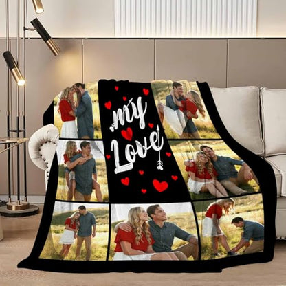 D-Story Personalized Photo Blanket Customized Blanket with 10 Pictures Text Custom Fleece Blankets and Throws Customizable I Love You Gifts for Girlfriend Boyfriend Wife Husband 10 Photos - color: 10 Photos