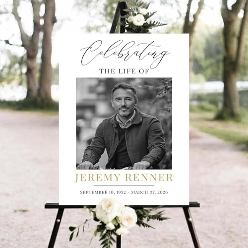Personalized In Loving Memory Funeral Sign with Photo, Elegant Celebration Tribute Decorations Display, Celebration Tribute Board, Forever In Our Hearts Keepsake for Loved Ones #12 - color: Version12