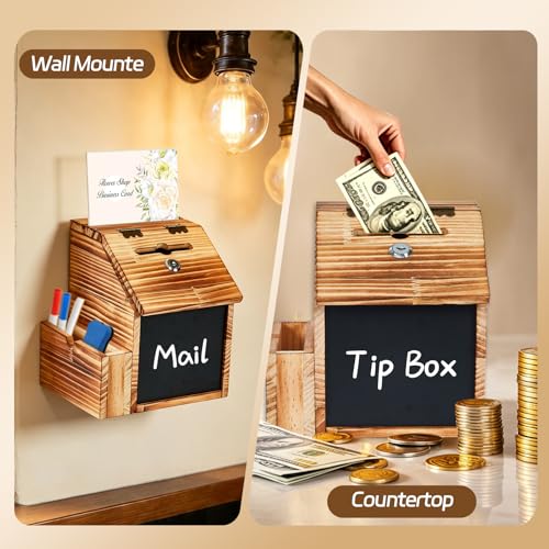 Donation Box - Wood Suggestion Box with Slot and Lock, Prayer Box Ballot Box for Wedding, Church, Classroom