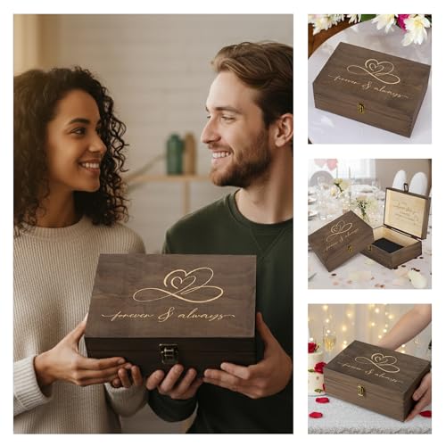 Rustic Wooden Memory Box – Medium Keepsake Storage Box with Double-Sided Engraving – “Forever & Always” Outside & “Every Love Story…” Inside – Personalized Gift for Couples, Wedding, Anniversary - size: Medium, style: Forever & Always