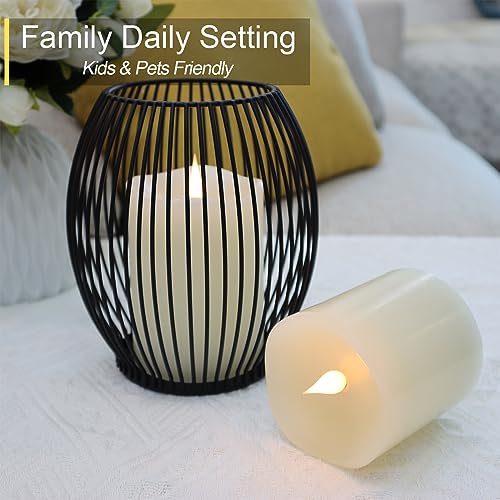 TECHLONG Flameless Candles Battery Operated with Timer, 3D Moving Flame Flickering, Last 600+ Hours Battery Candles, 3" x 3" Ivory Real Wax Electric LED Candle for Wedding Party Decorations - size: 3"x3"-1 Pack