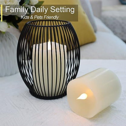 TECHLONG Flameless Candles Battery Operated with Remote Timer, 3D Moving Flame Flickering, Last 600+ Hours Battery Candles, 3" x 5" Ivory Real Wax Electric LED Candle for Wedding Party, Set of 2 - size: 3"x5"-2 Pack