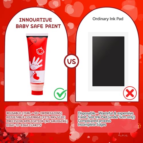 Baby Hand and Footprint Paint with Sponge Head, 2.54 fl oz, Non-Toxic & Acid-Free, Washable Baby Safe Paint for Newborn Keepsakes, Dog Nose & Paw Prints, Ideal New Mom Gift - Red - color: Red