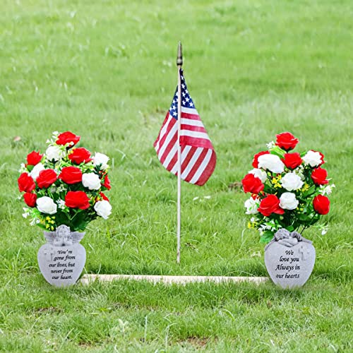 Angel and Cross Cemetery Grave Memorial Vases，Grave Decorations for Cemetery，Set of 2 Cemetery Memorial Vases with Removable Stakes,Memorial Gifts for Loss of Loved
