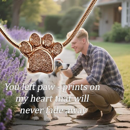 Paw Print Heart Pet Ashes Urn Necklace, Keepsake Pendant-A-Rose Gold - style: A-Rose Gold